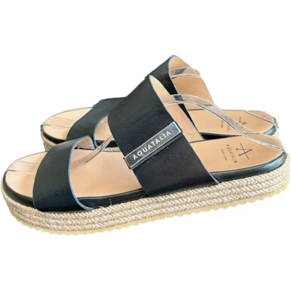 Aquatalia Mae Espadrille Platform Sandals - Black and Natural - 8M